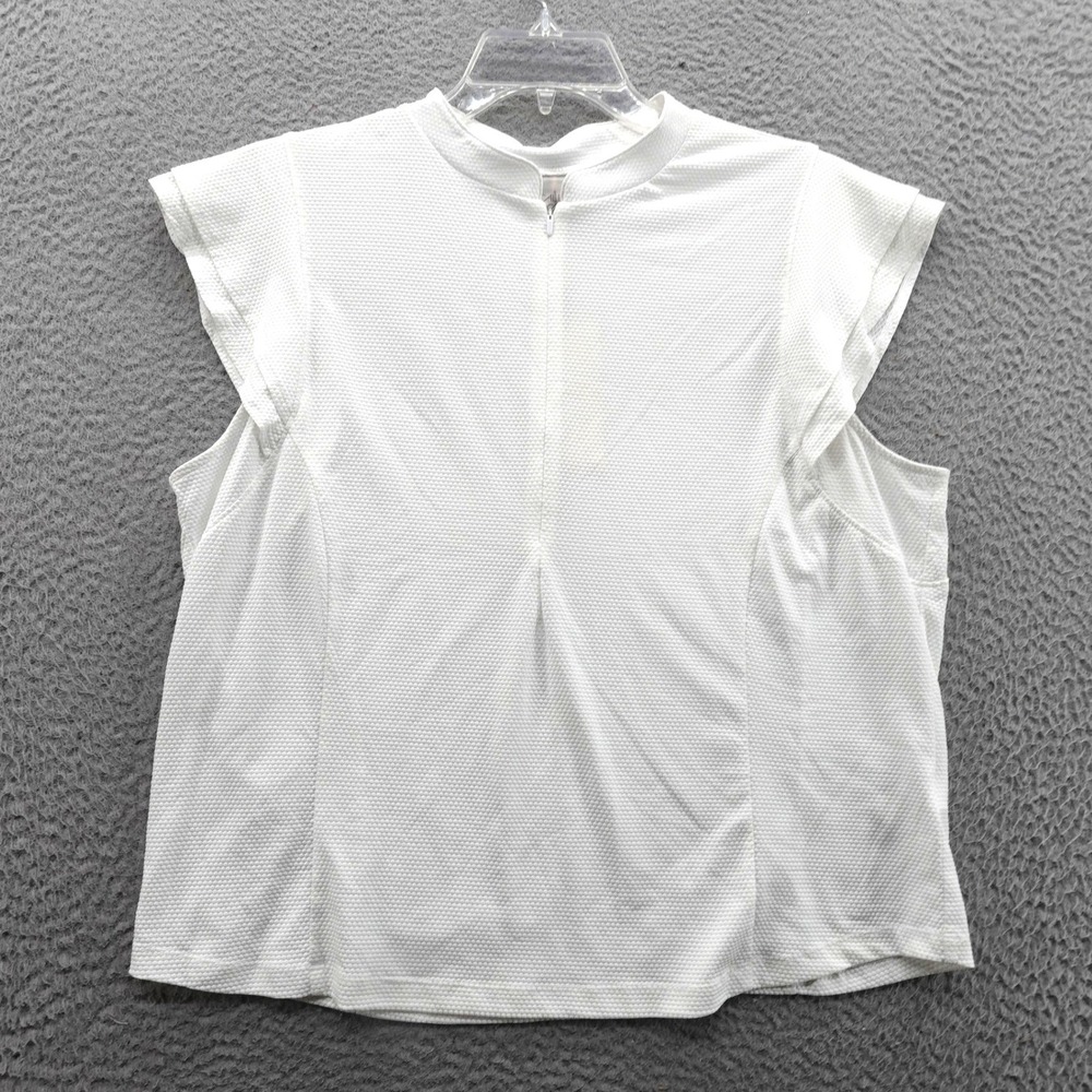 Calia Golf Renew Texture Cap Flutter Sleeve Zip Top Pure‎ White XXL NEW